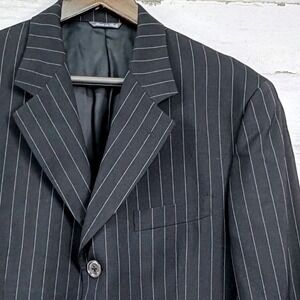 Tombolini Pinstripe Blazer Mens 52 Black Wool 3 Button Made in Italy Old Money
